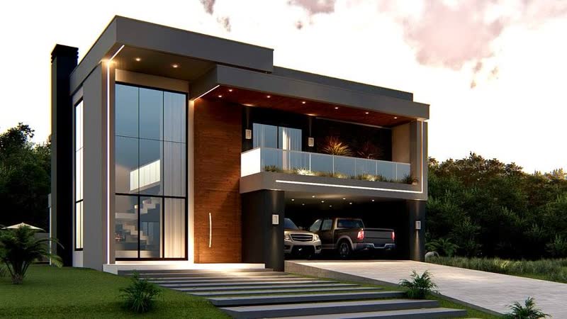 Residência Cecchin, arquitetura contemporânea com iluminação de fachada em LED